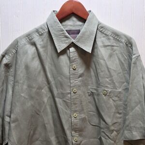 Sette Ponti Shirt Mens XL Green Solid Short Sleeve Button Up Linen Casual Summer